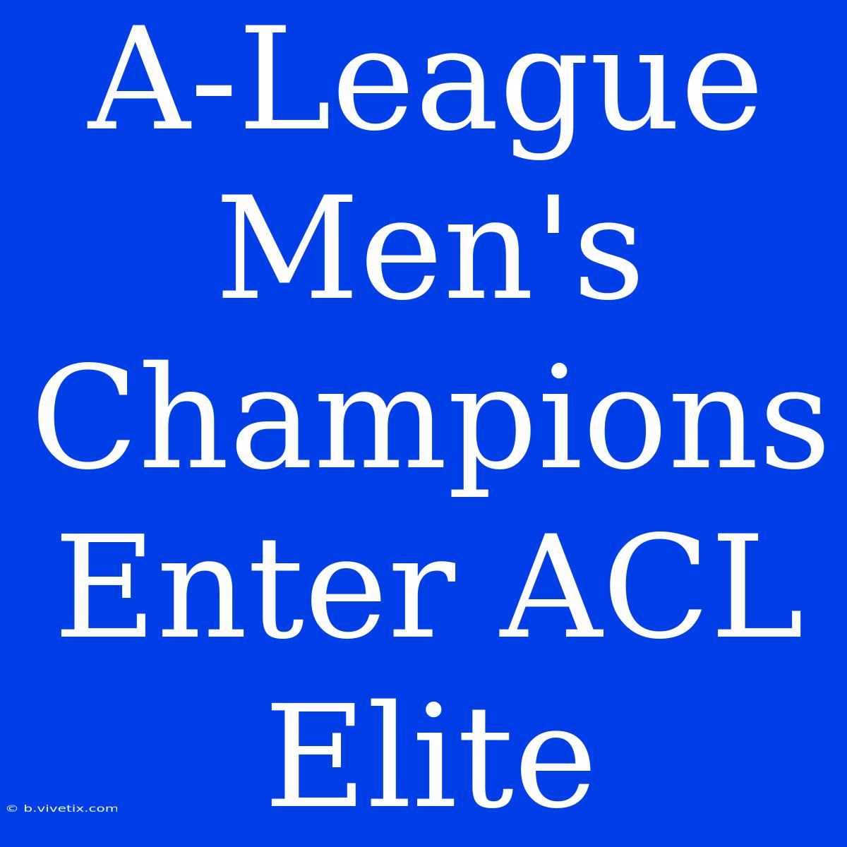 A-League Men's Champions Enter ACL Elite