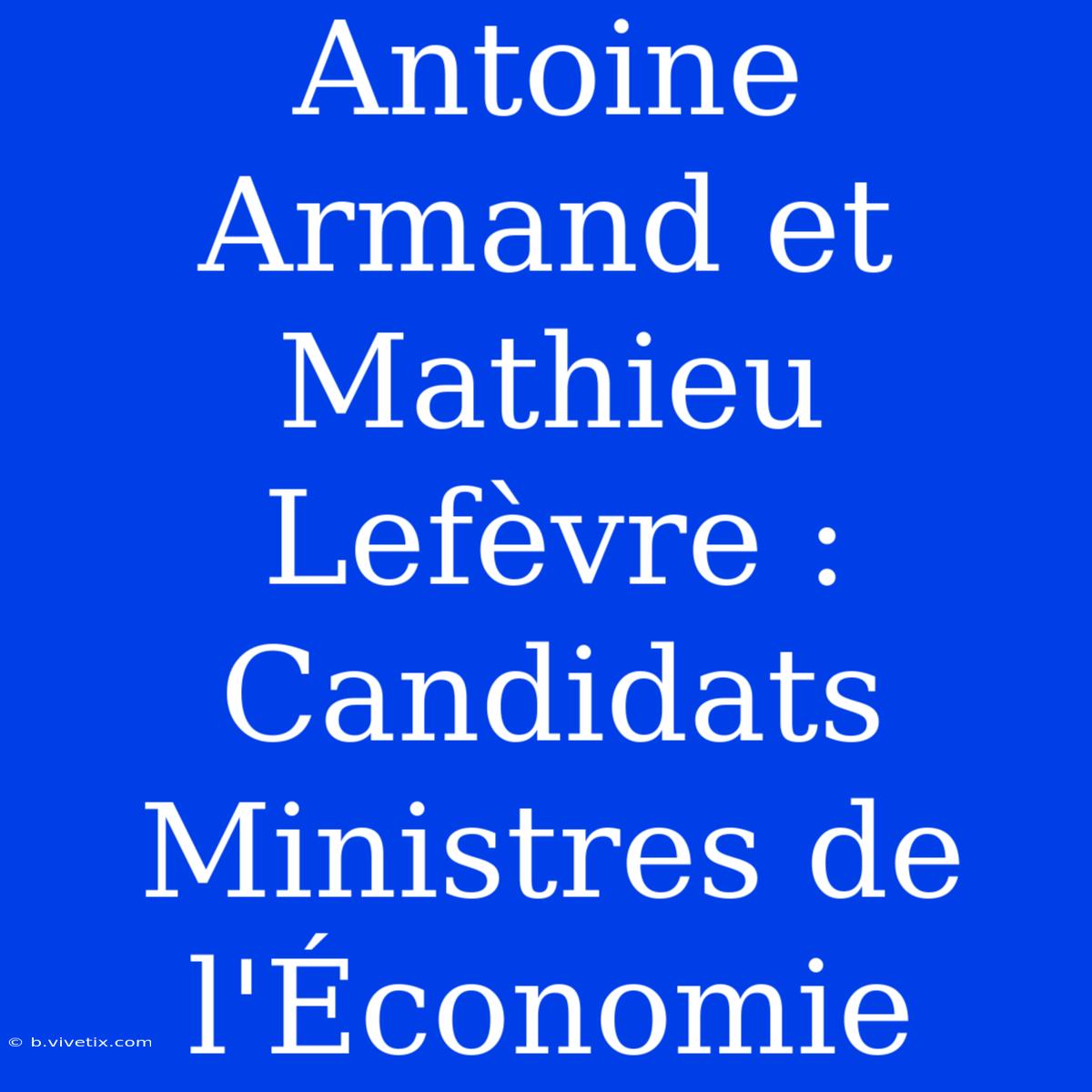 Antoine Armand Et Mathieu Lefèvre : Candidats Ministres De L'Économie