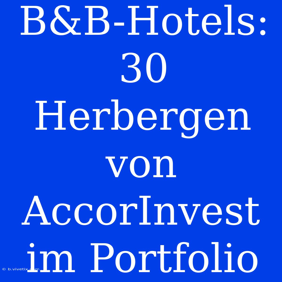 B&B-Hotels: 30 Herbergen Von AccorInvest Im Portfolio