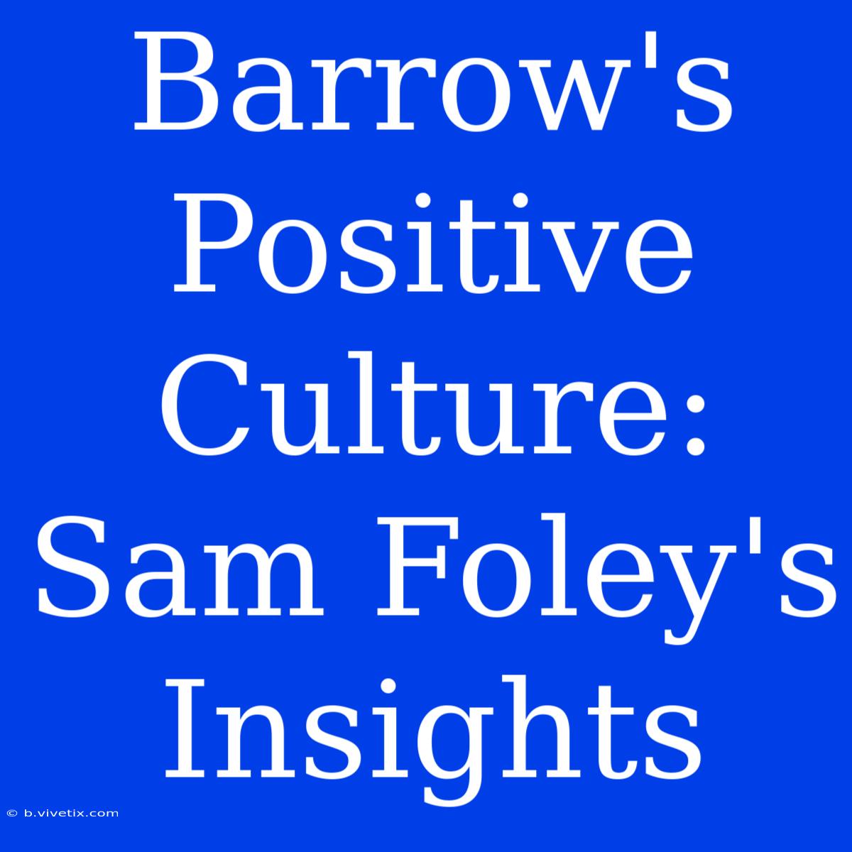 Barrow's Positive Culture: Sam Foley's Insights