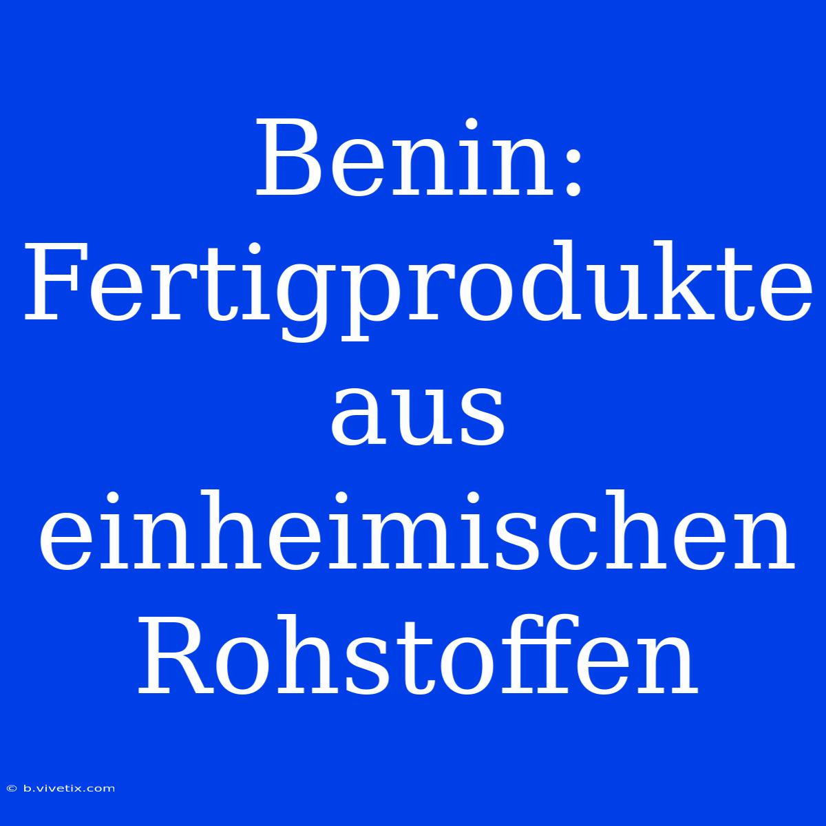 Benin:  Fertigprodukte Aus Einheimischen Rohstoffen