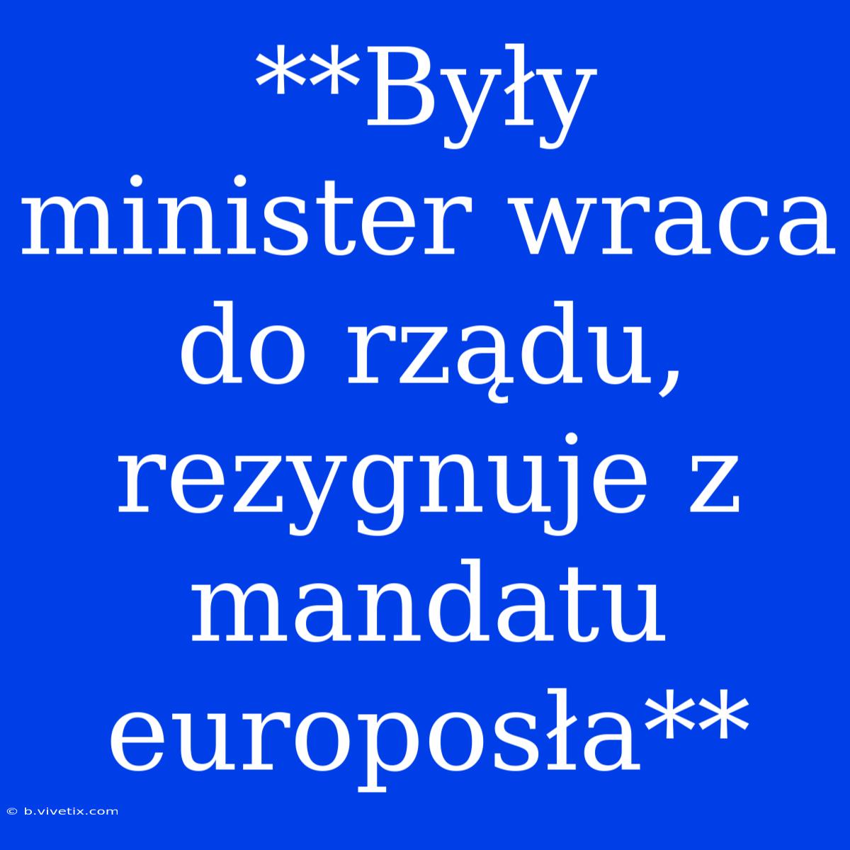 **Były Minister Wraca Do Rządu, Rezygnuje Z Mandatu Europosła**