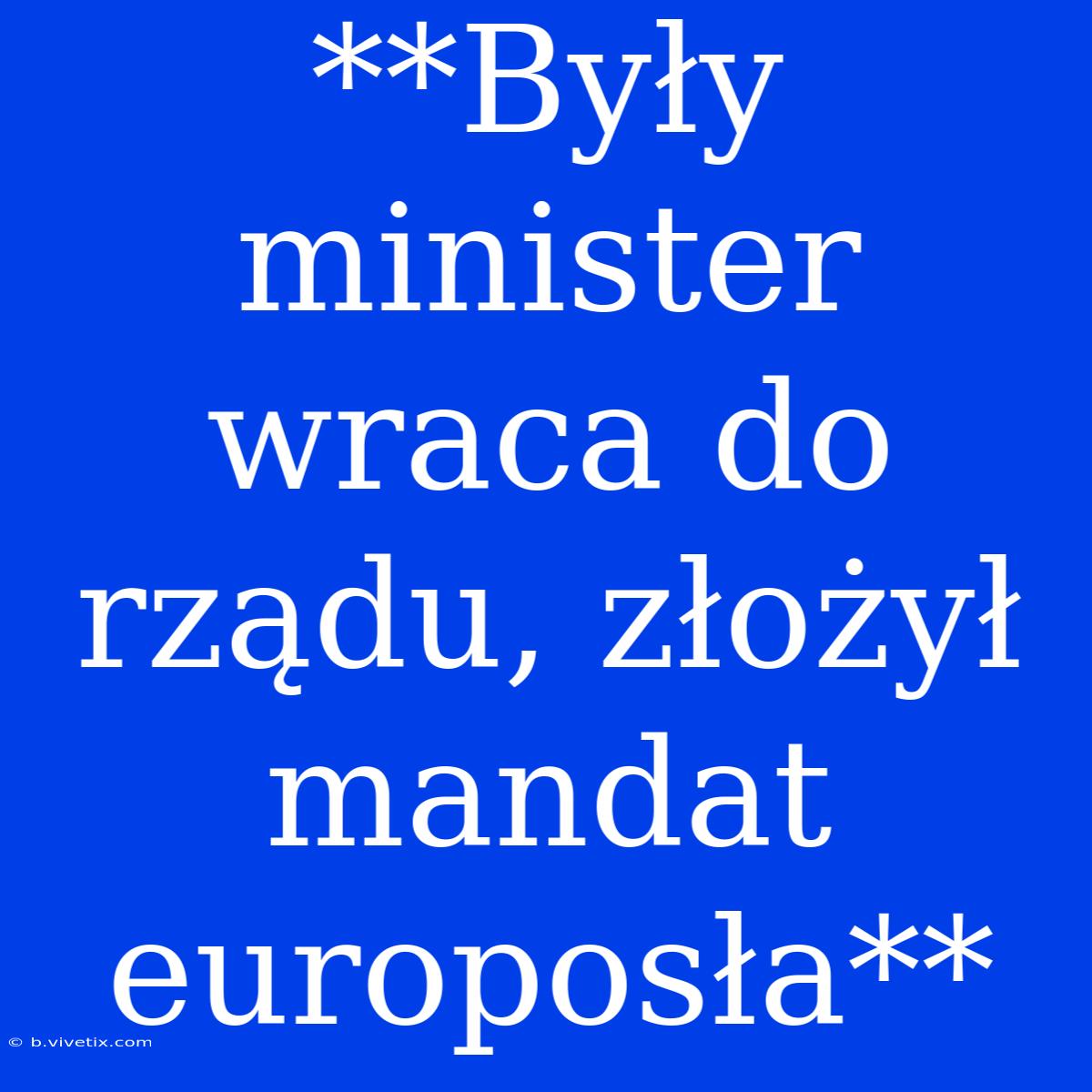 **Były Minister Wraca Do Rządu, Złożył Mandat Europosła**