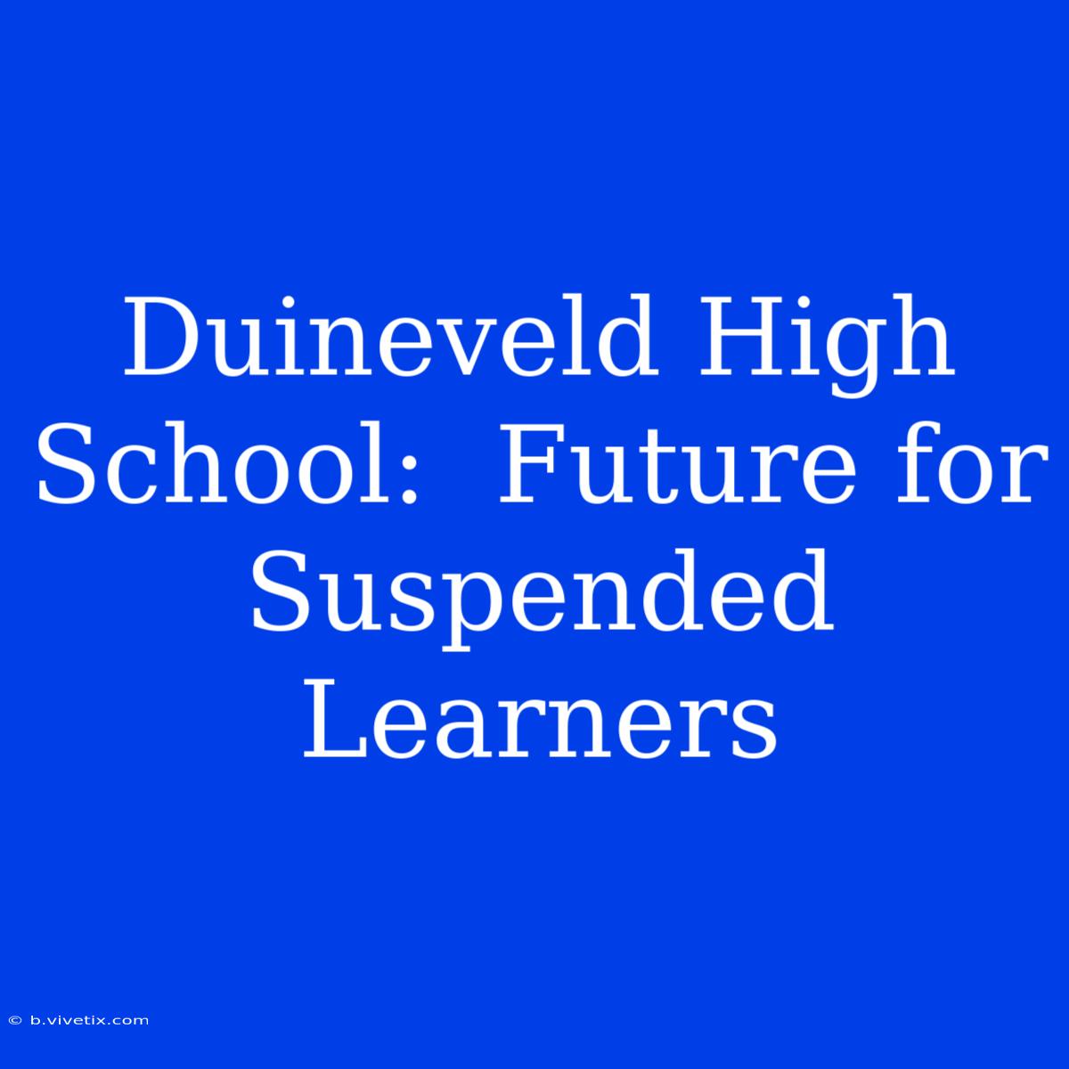 Duineveld High School:  Future For Suspended Learners  