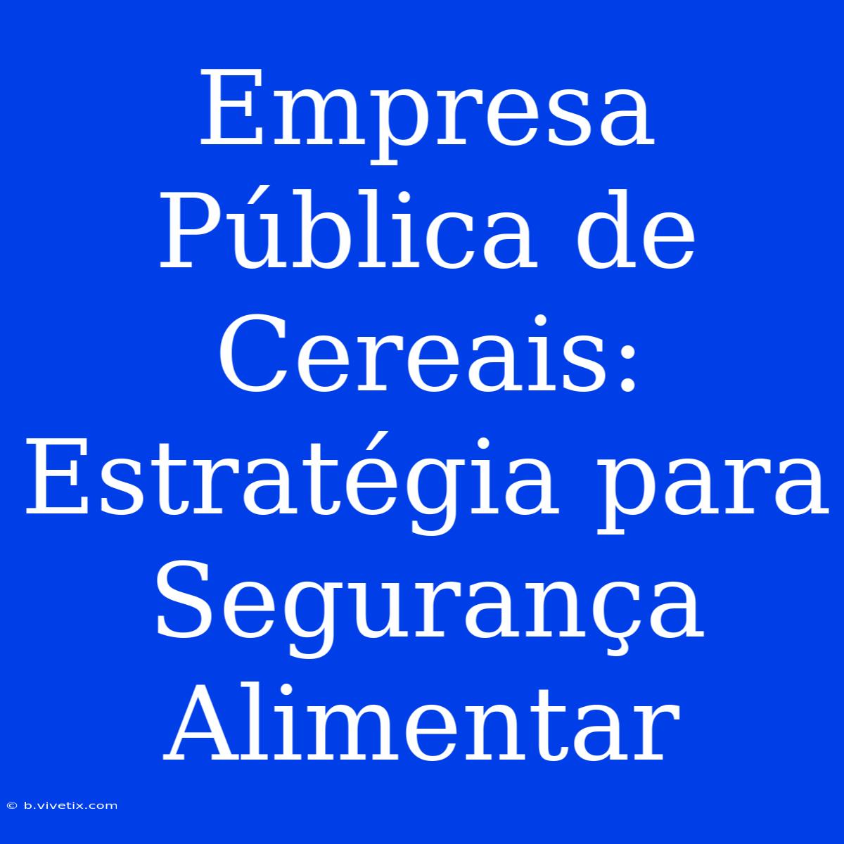 Empresa Pública De Cereais: Estratégia Para Segurança Alimentar 