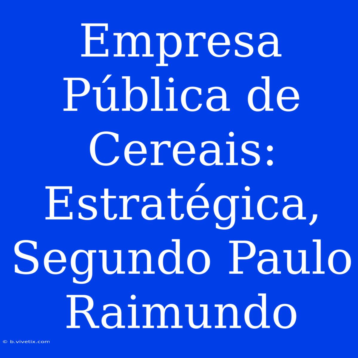 Empresa Pública De Cereais: Estratégica, Segundo Paulo Raimundo