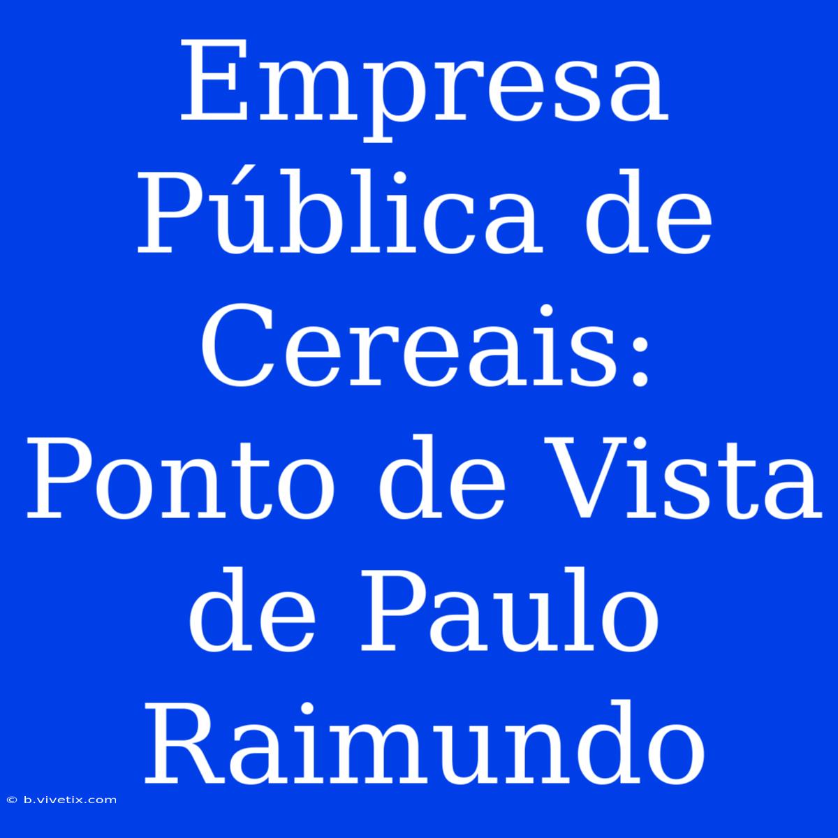 Empresa Pública De Cereais:  Ponto De Vista De Paulo Raimundo