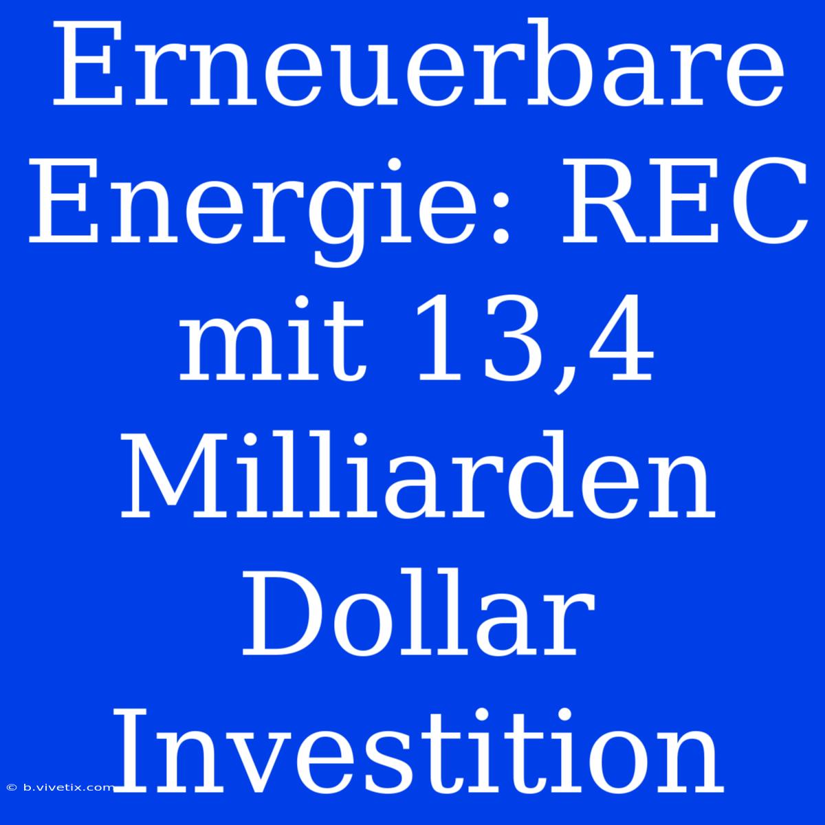 Erneuerbare Energie: REC Mit 13,4 Milliarden Dollar Investition