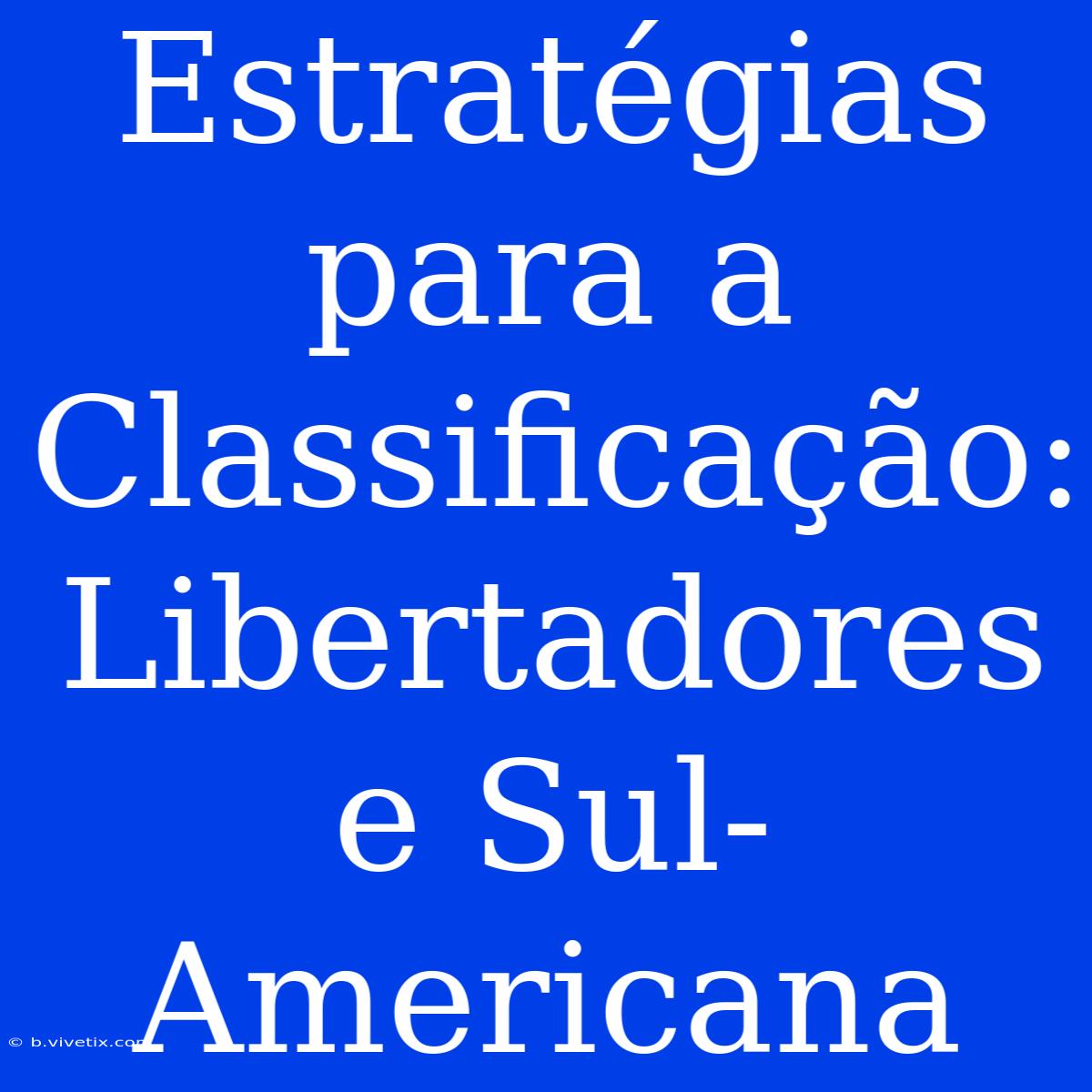 Estratégias Para A Classificação: Libertadores E Sul-Americana