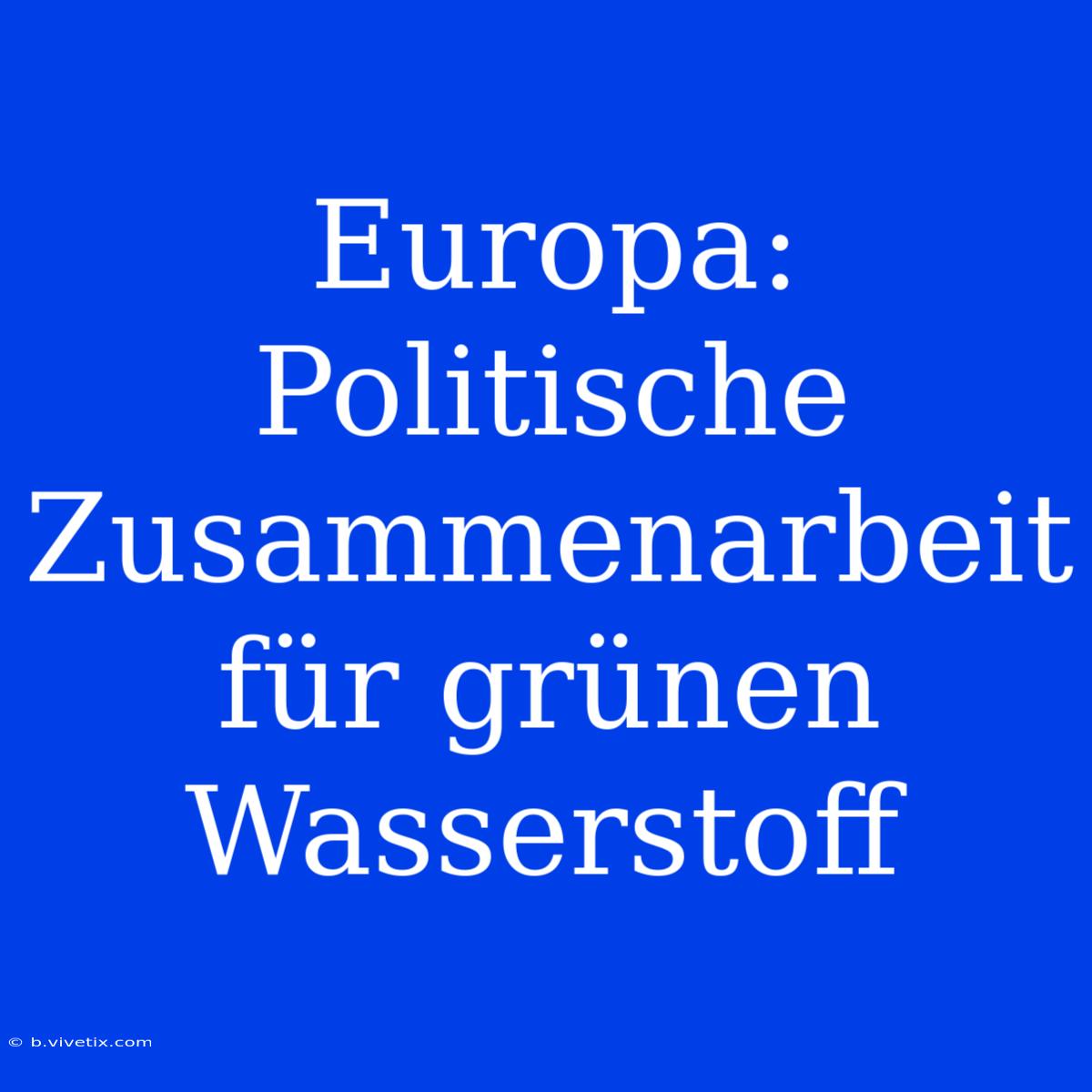 Europa: Politische Zusammenarbeit Für Grünen Wasserstoff 