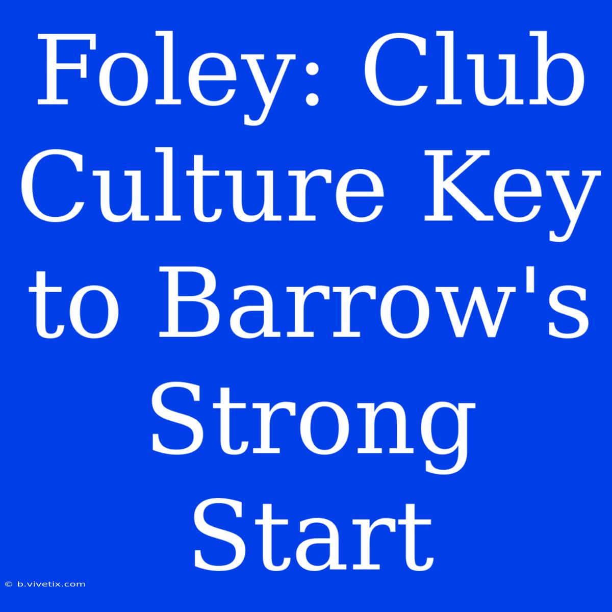 Foley: Club Culture Key To Barrow's Strong Start