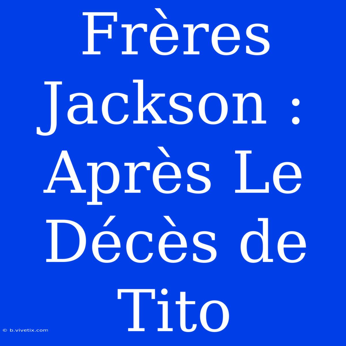 Frères Jackson : Après Le Décès De Tito