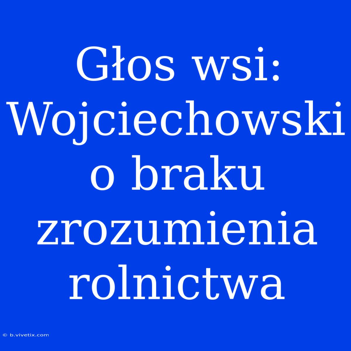 Głos Wsi: Wojciechowski O Braku Zrozumienia Rolnictwa