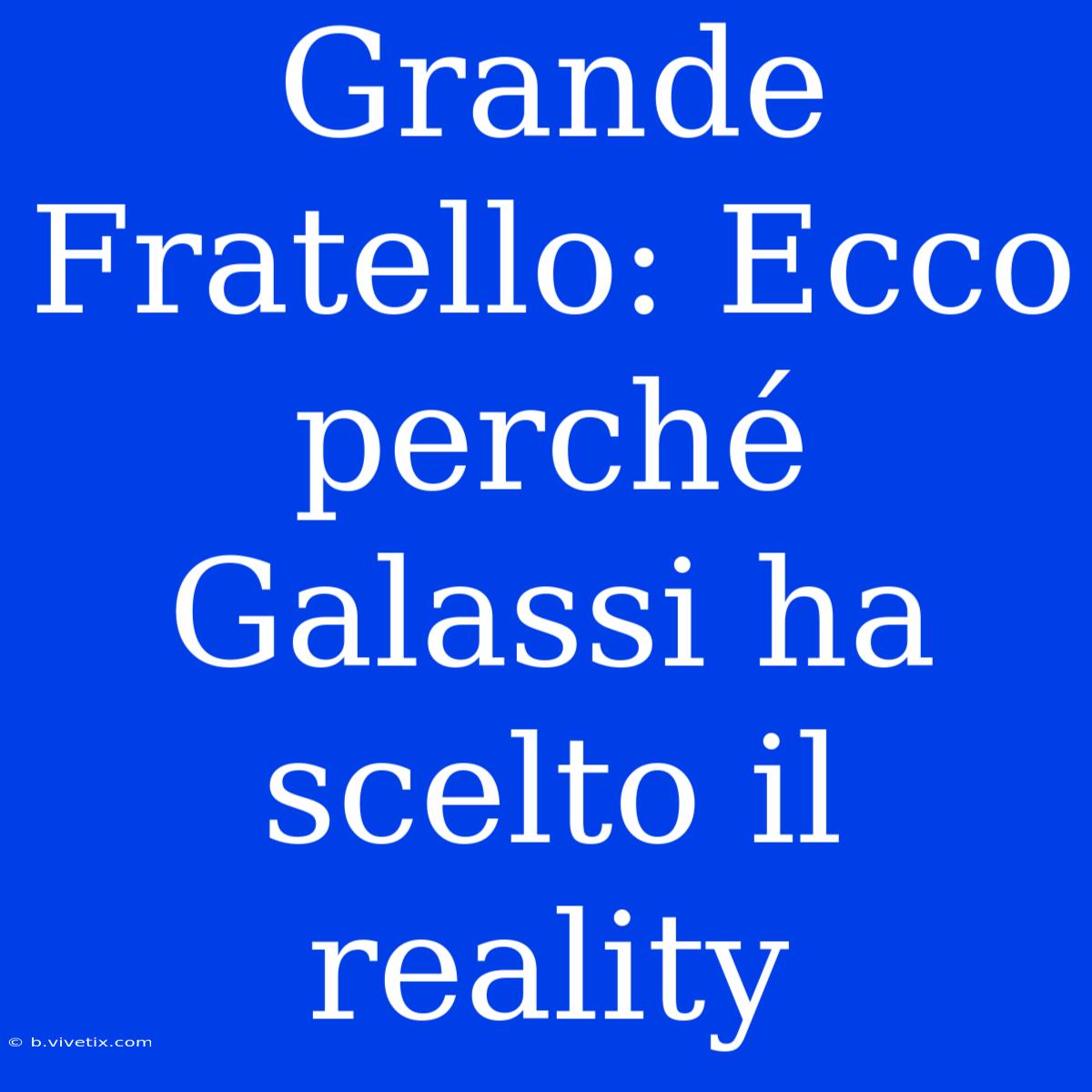 Grande Fratello: Ecco Perché Galassi Ha Scelto Il Reality