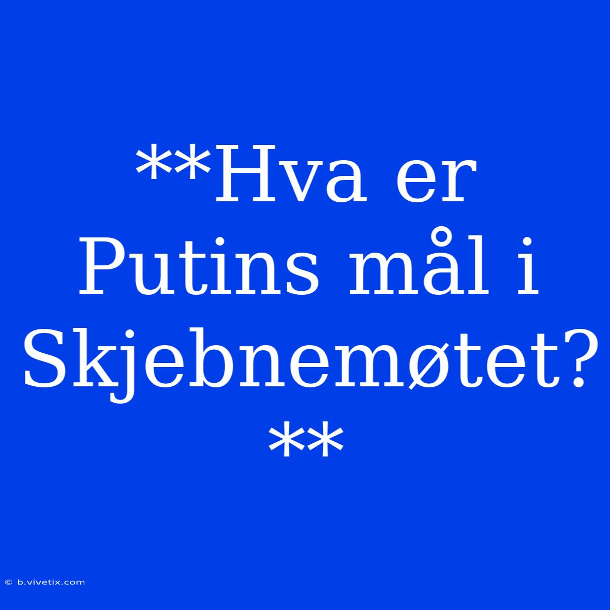 **Hva Er Putins Mål I Skjebnemøtet?**