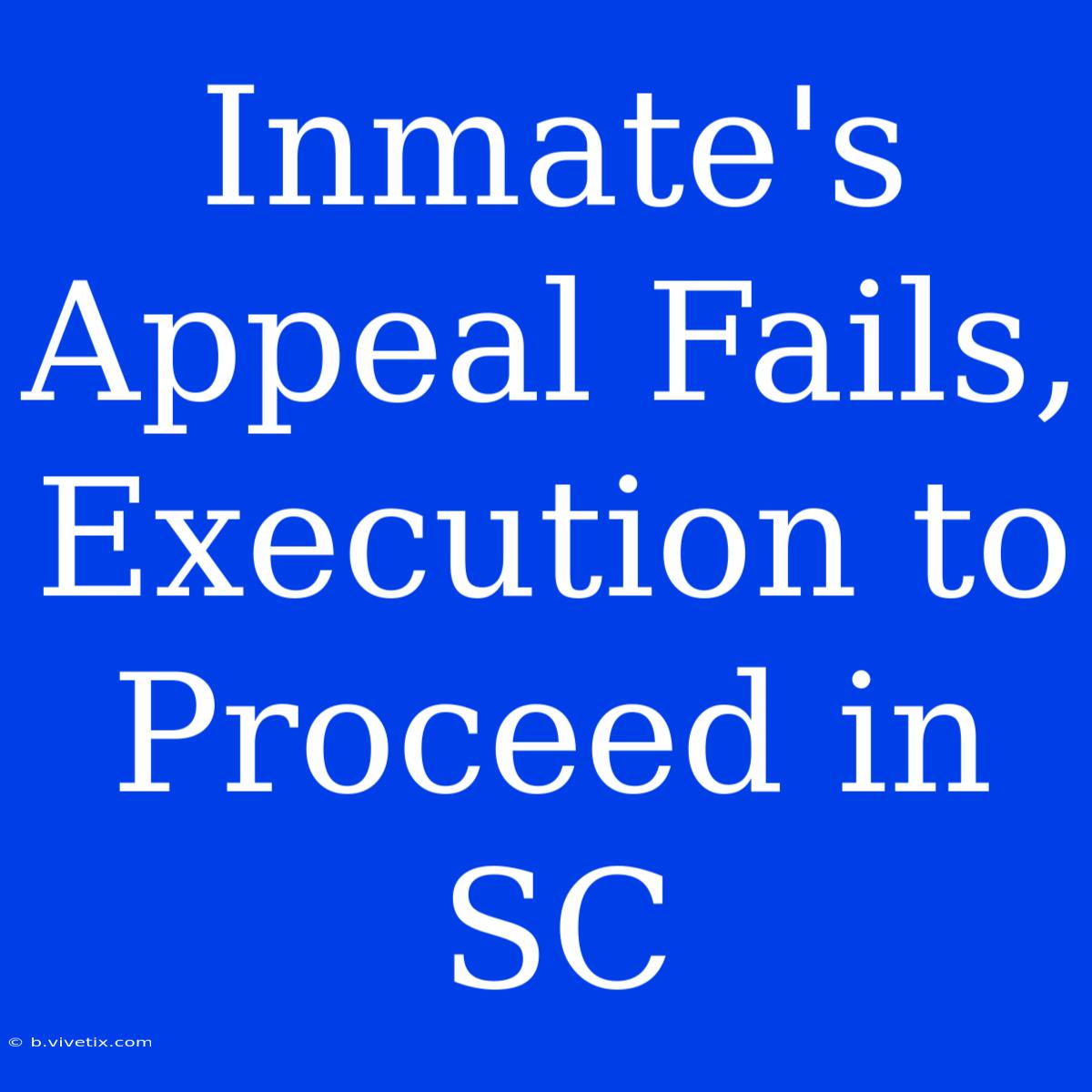 Inmate's Appeal Fails, Execution To Proceed In SC