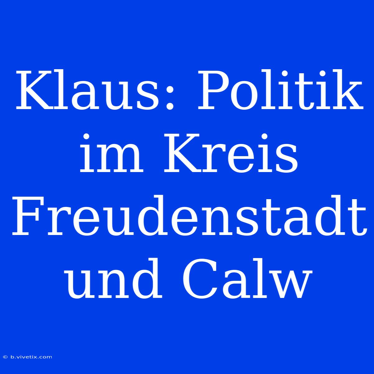 Klaus: Politik Im Kreis Freudenstadt Und Calw