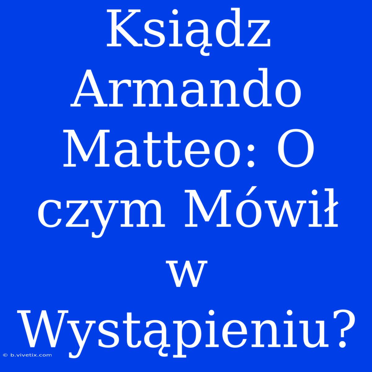 Ksiądz Armando Matteo: O Czym Mówił W Wystąpieniu?