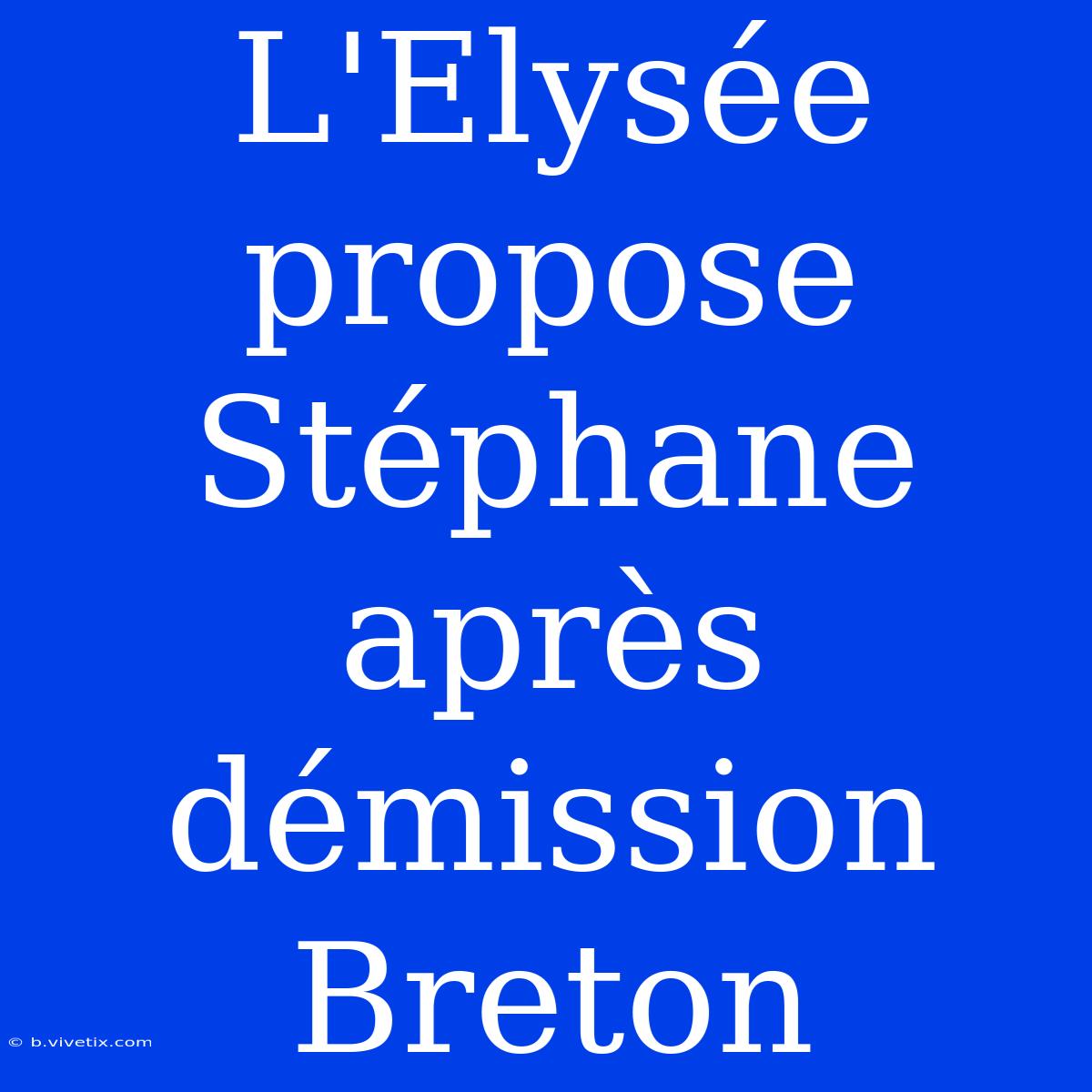 L'Elysée Propose Stéphane Après Démission Breton