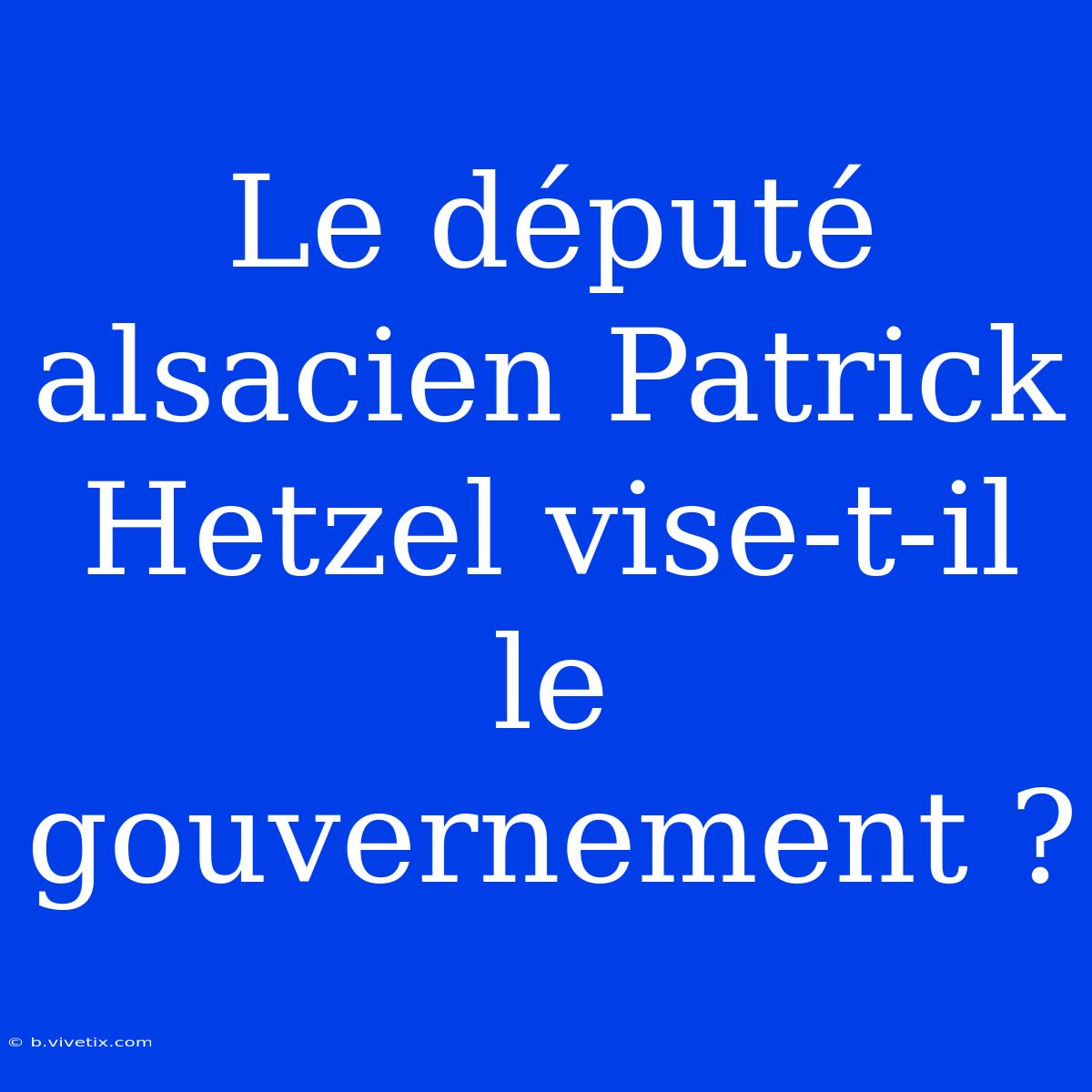 Le Député Alsacien Patrick Hetzel Vise-t-il Le Gouvernement ?