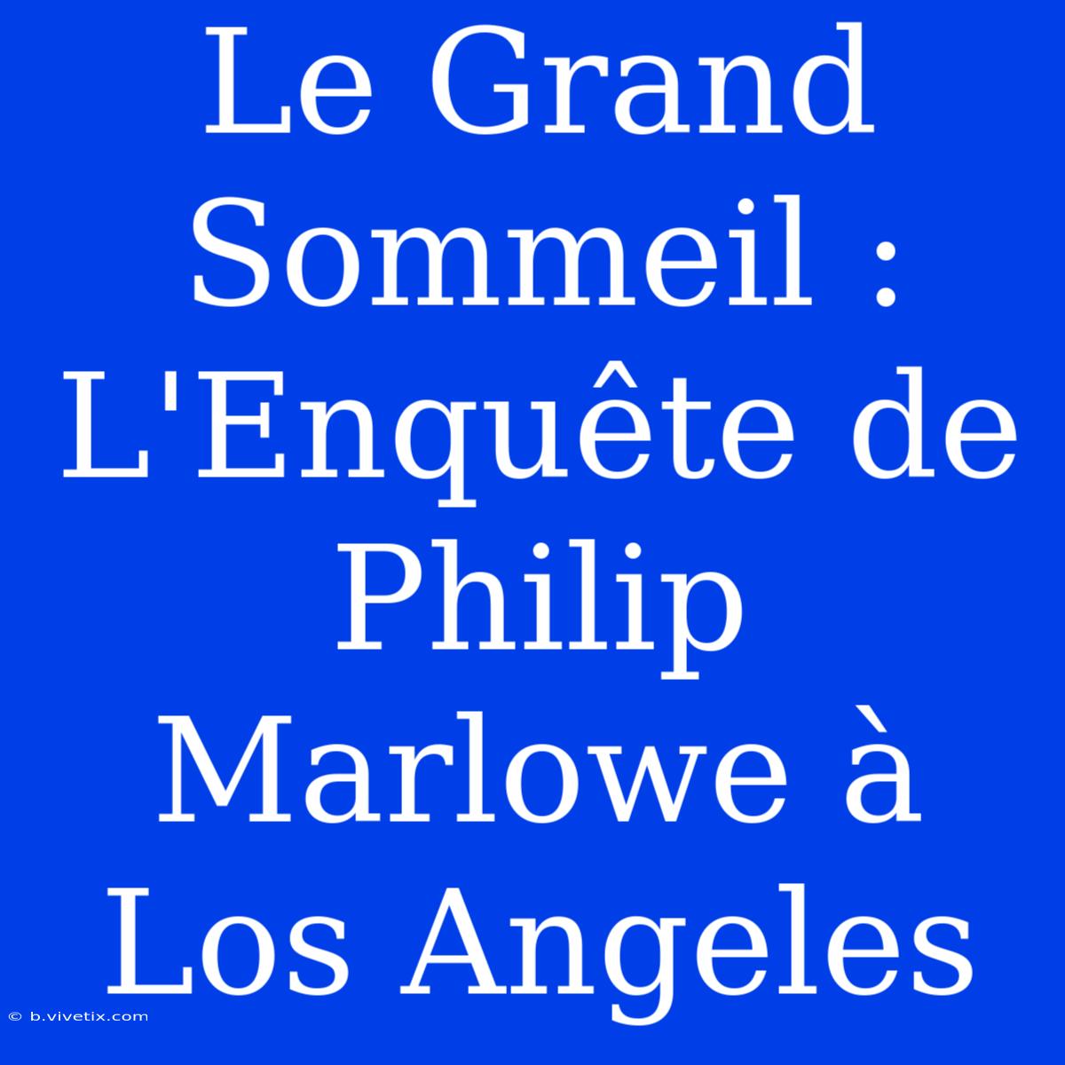 Le Grand Sommeil : L'Enquête De Philip Marlowe À Los Angeles