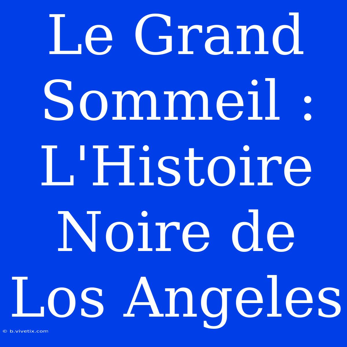 Le Grand Sommeil : L'Histoire Noire De Los Angeles