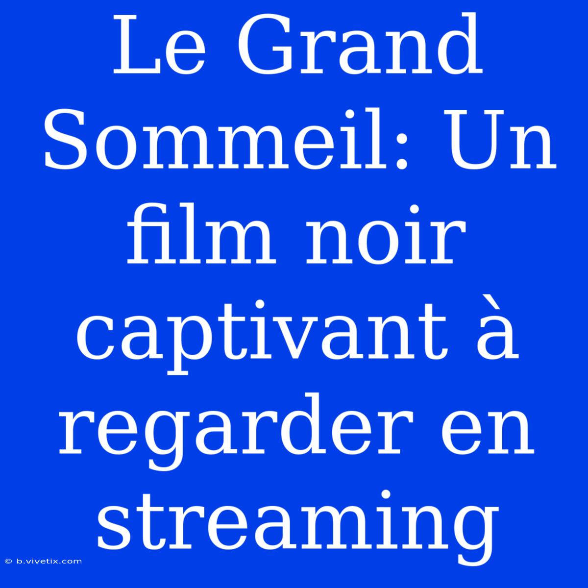 Le Grand Sommeil: Un Film Noir Captivant À Regarder En Streaming