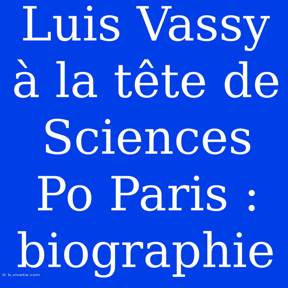 Luis Vassy À La Tête De Sciences Po Paris : Biographie