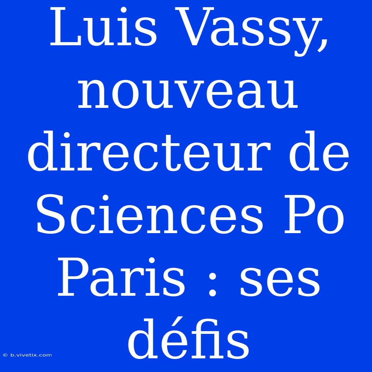 Luis Vassy, Nouveau Directeur De Sciences Po Paris : Ses Défis 