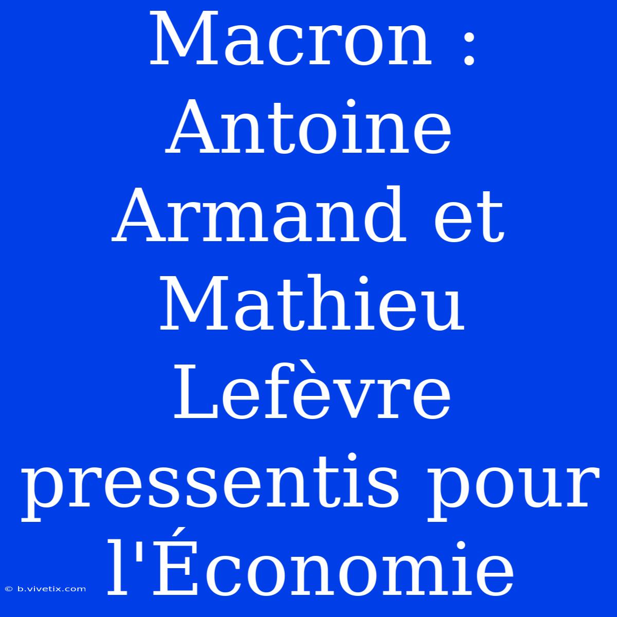 Macron : Antoine Armand Et Mathieu Lefèvre Pressentis Pour L'Économie