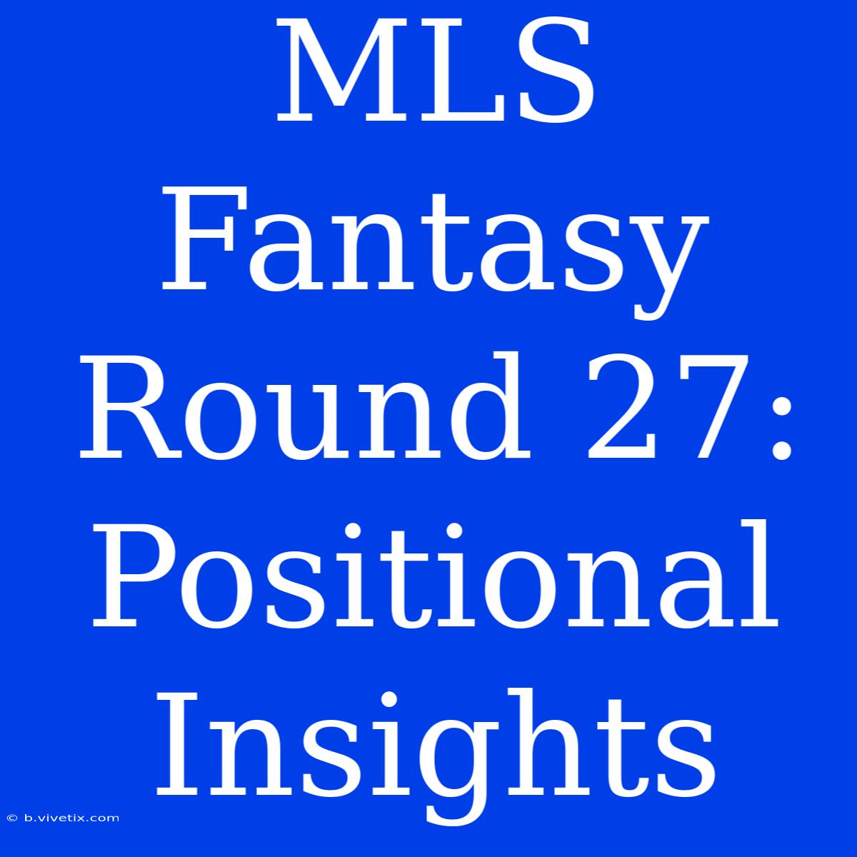 MLS Fantasy Round 27:  Positional Insights