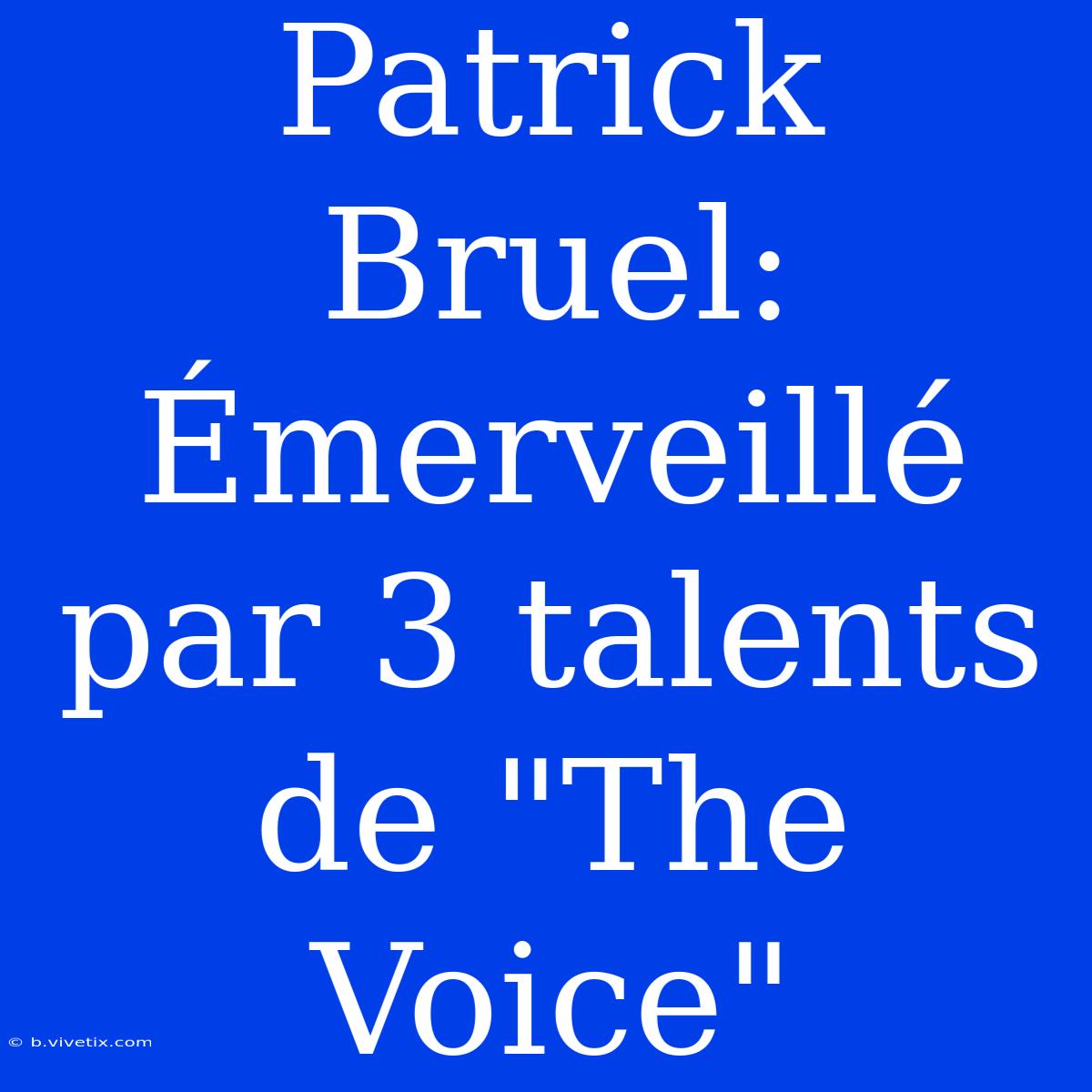 Patrick Bruel: Émerveillé Par 3 Talents De 