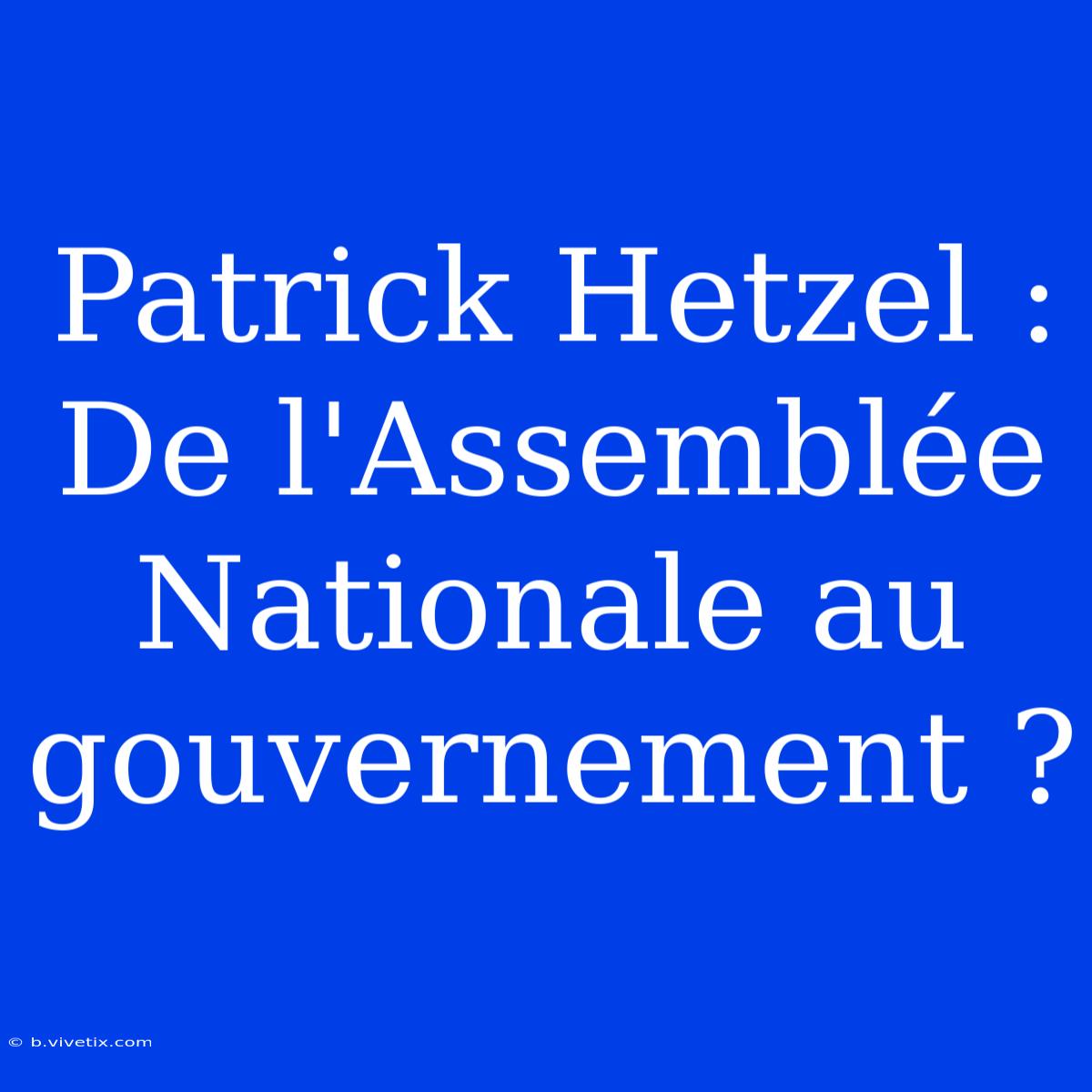 Patrick Hetzel : De L'Assemblée Nationale Au Gouvernement ?