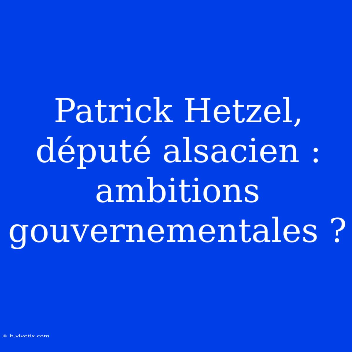 Patrick Hetzel, Député Alsacien : Ambitions Gouvernementales ?