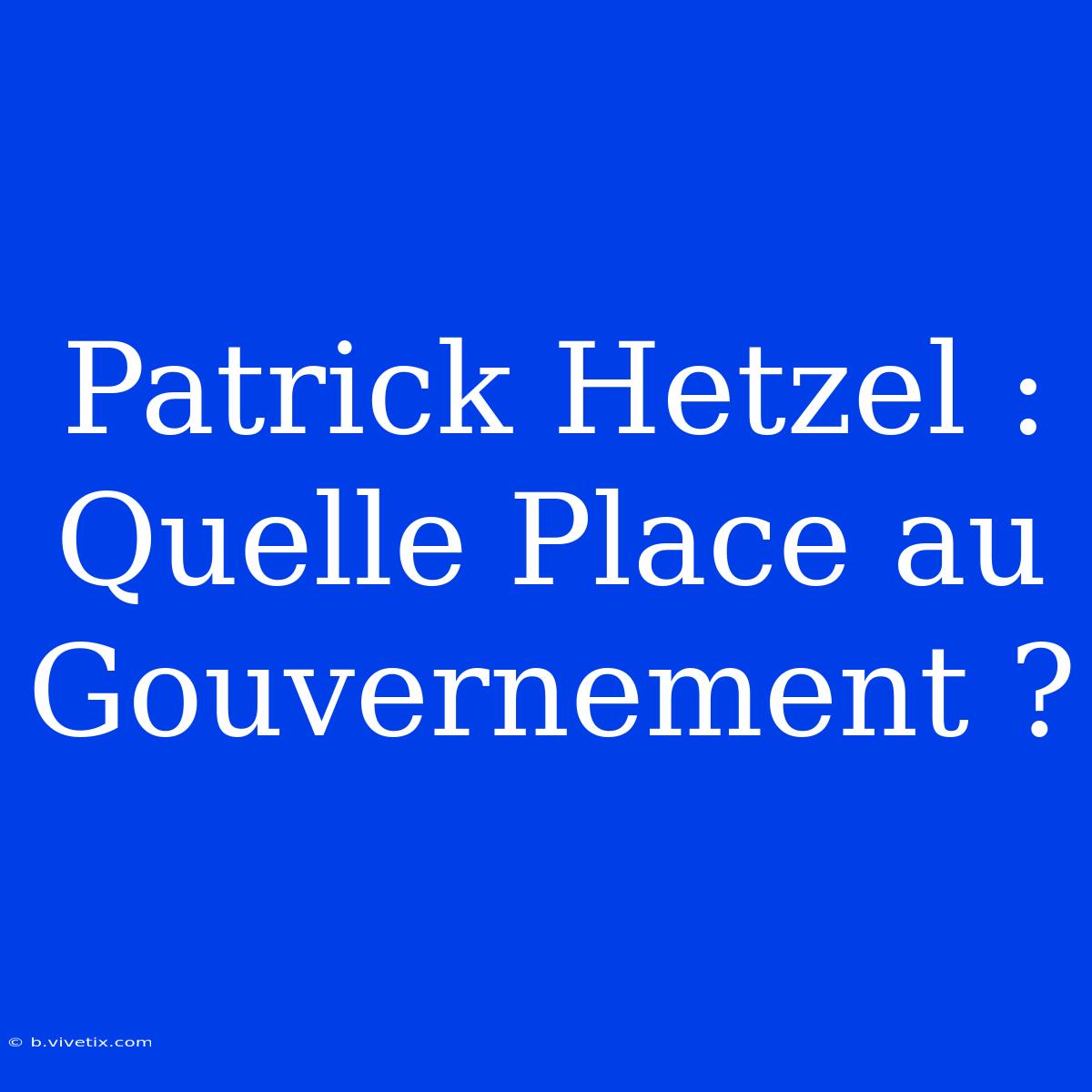 Patrick Hetzel : Quelle Place Au Gouvernement ?