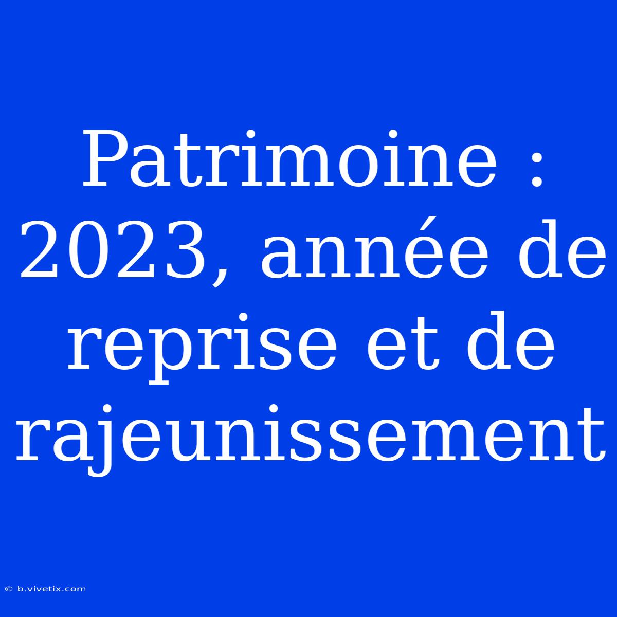 Patrimoine : 2023, Année De Reprise Et De Rajeunissement