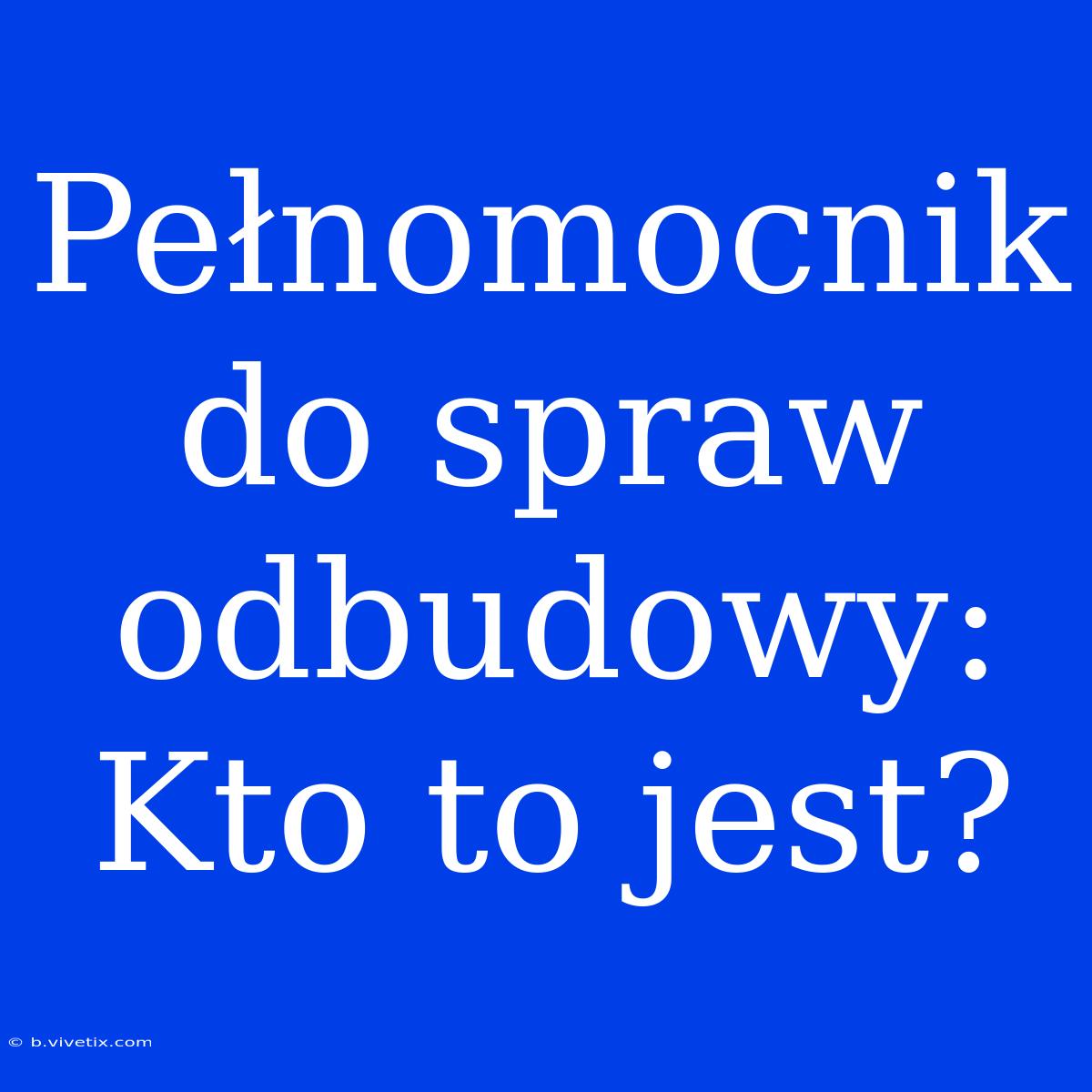 Pełnomocnik Do Spraw Odbudowy: Kto To Jest?