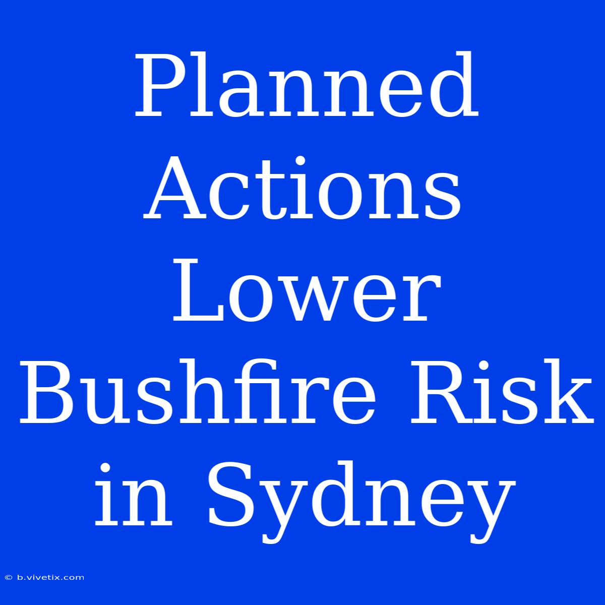 Planned Actions Lower Bushfire Risk In Sydney