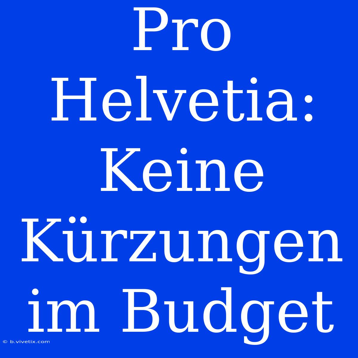 Pro Helvetia: Keine Kürzungen Im Budget