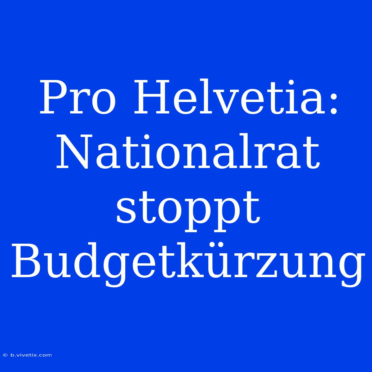 Pro Helvetia: Nationalrat Stoppt Budgetkürzung