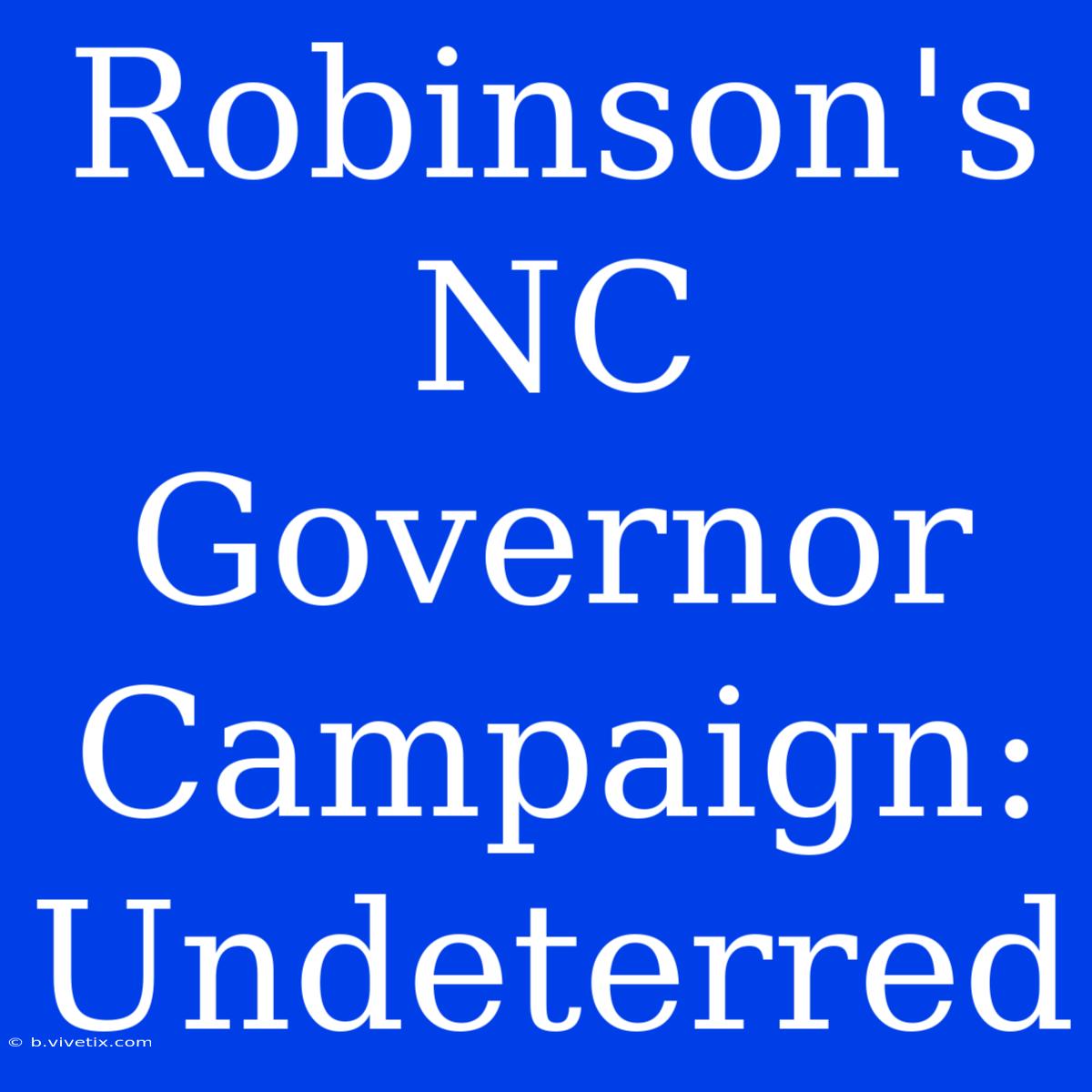 Robinson's NC Governor Campaign: Undeterred