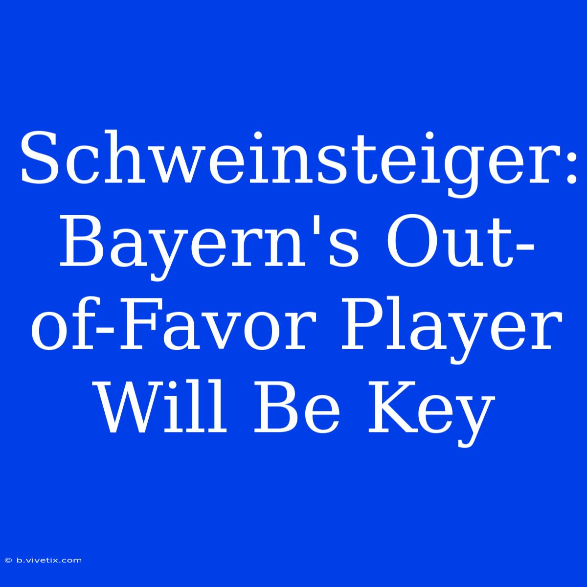 Schweinsteiger: Bayern's Out-of-Favor Player Will Be Key