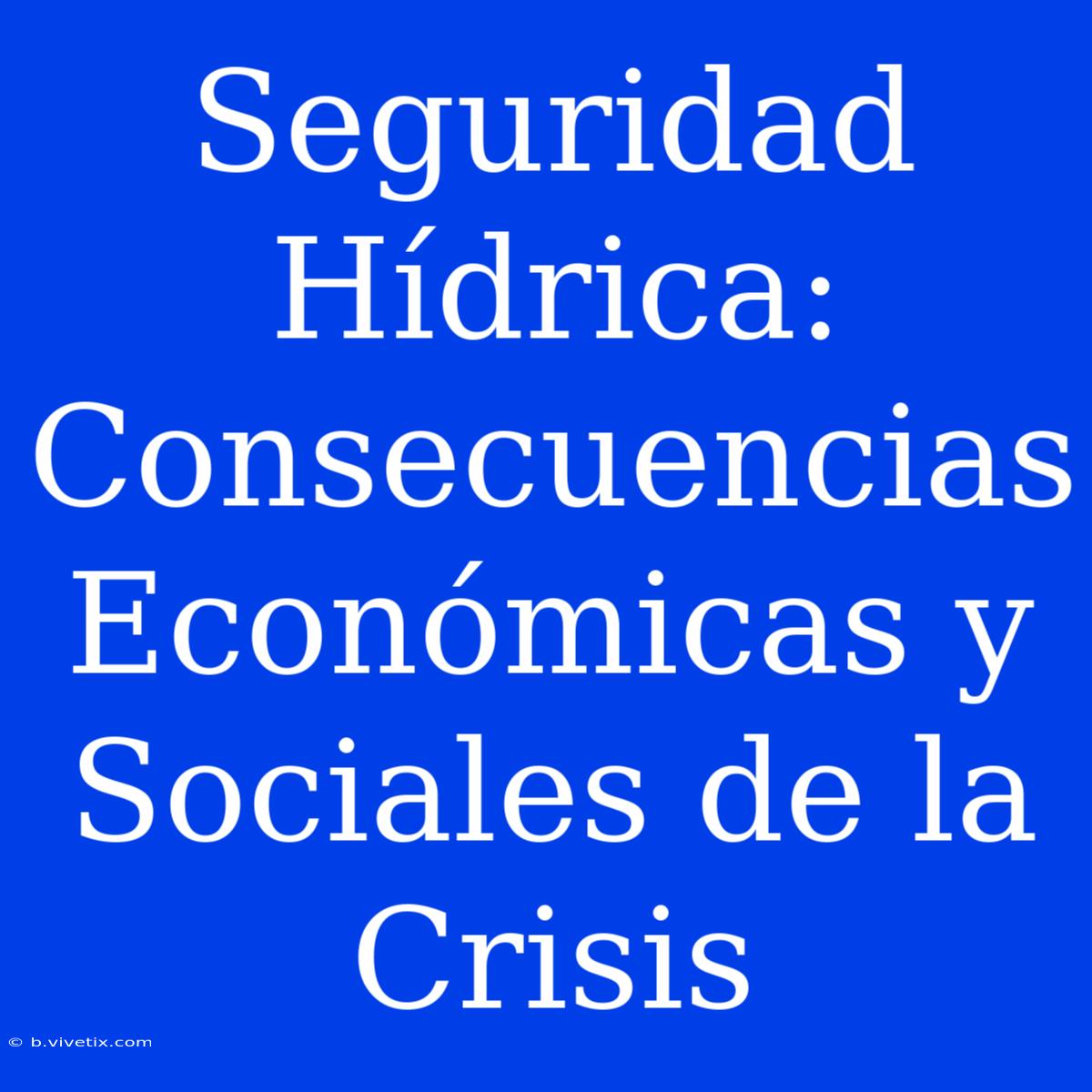 Seguridad Hídrica: Consecuencias Económicas Y Sociales De La Crisis 