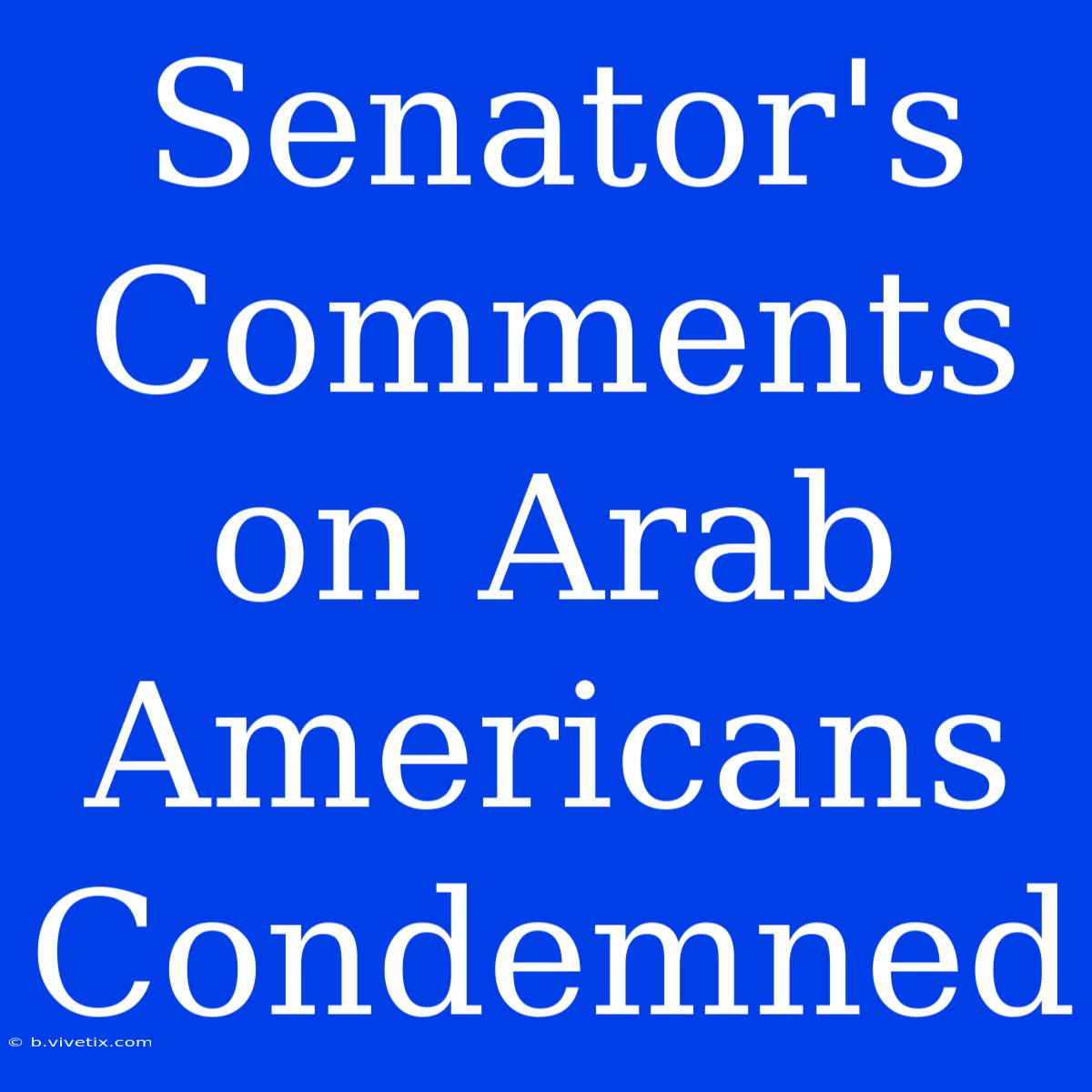 Senator's Comments On Arab Americans Condemned