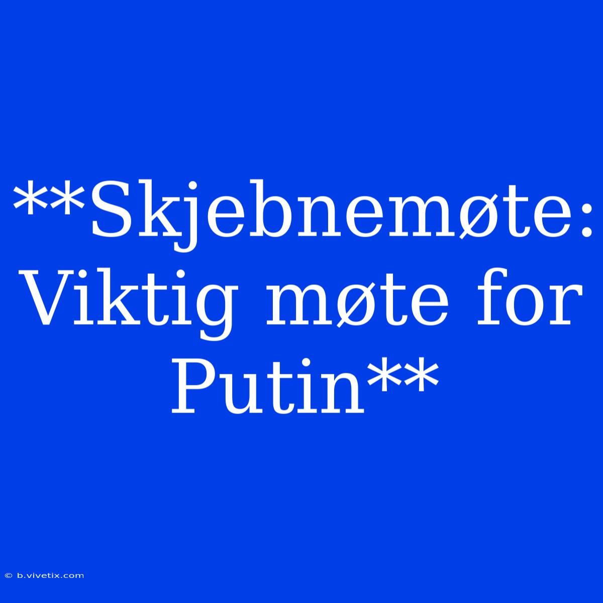 **Skjebnemøte: Viktig Møte For Putin**