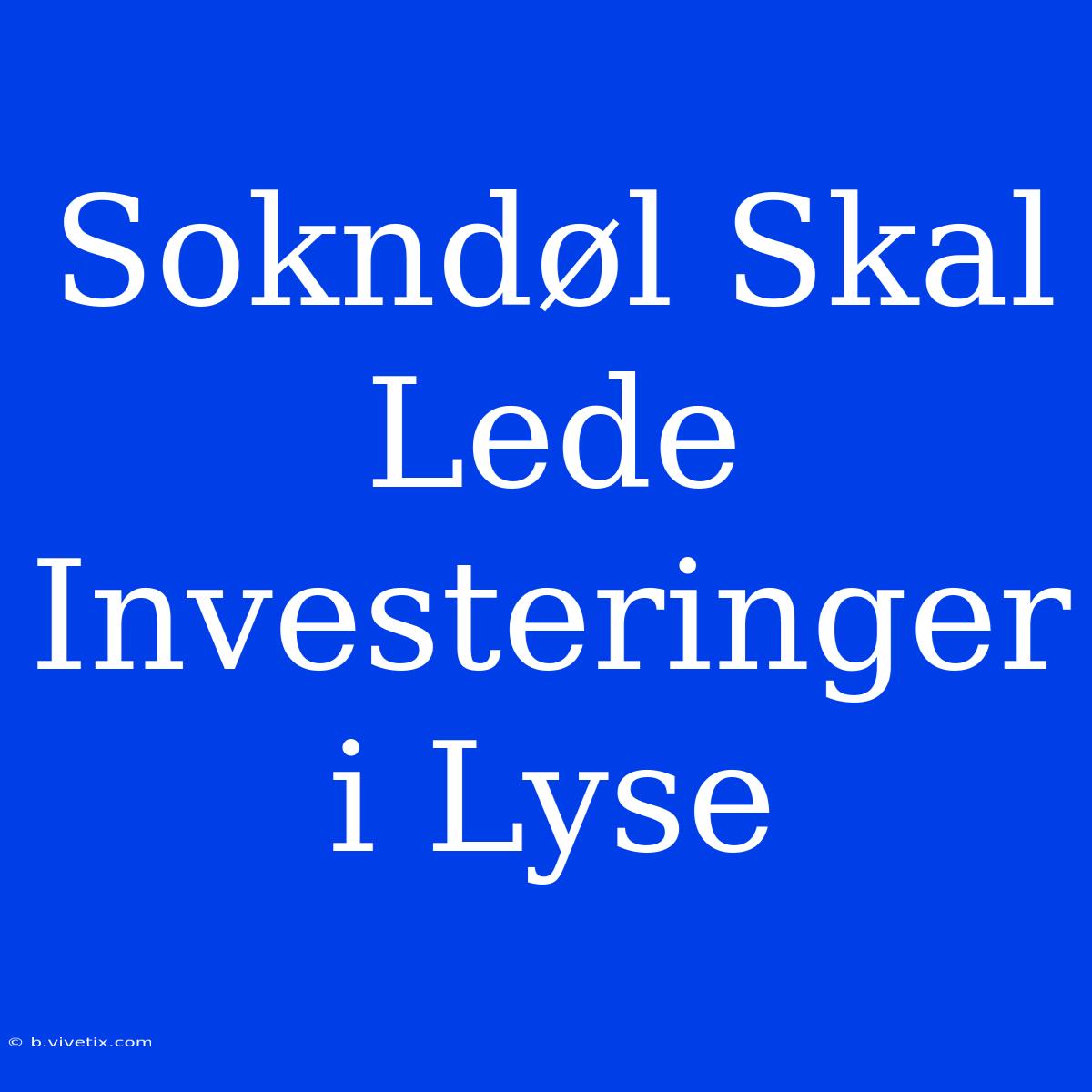 Sokndøl Skal Lede Investeringer I Lyse