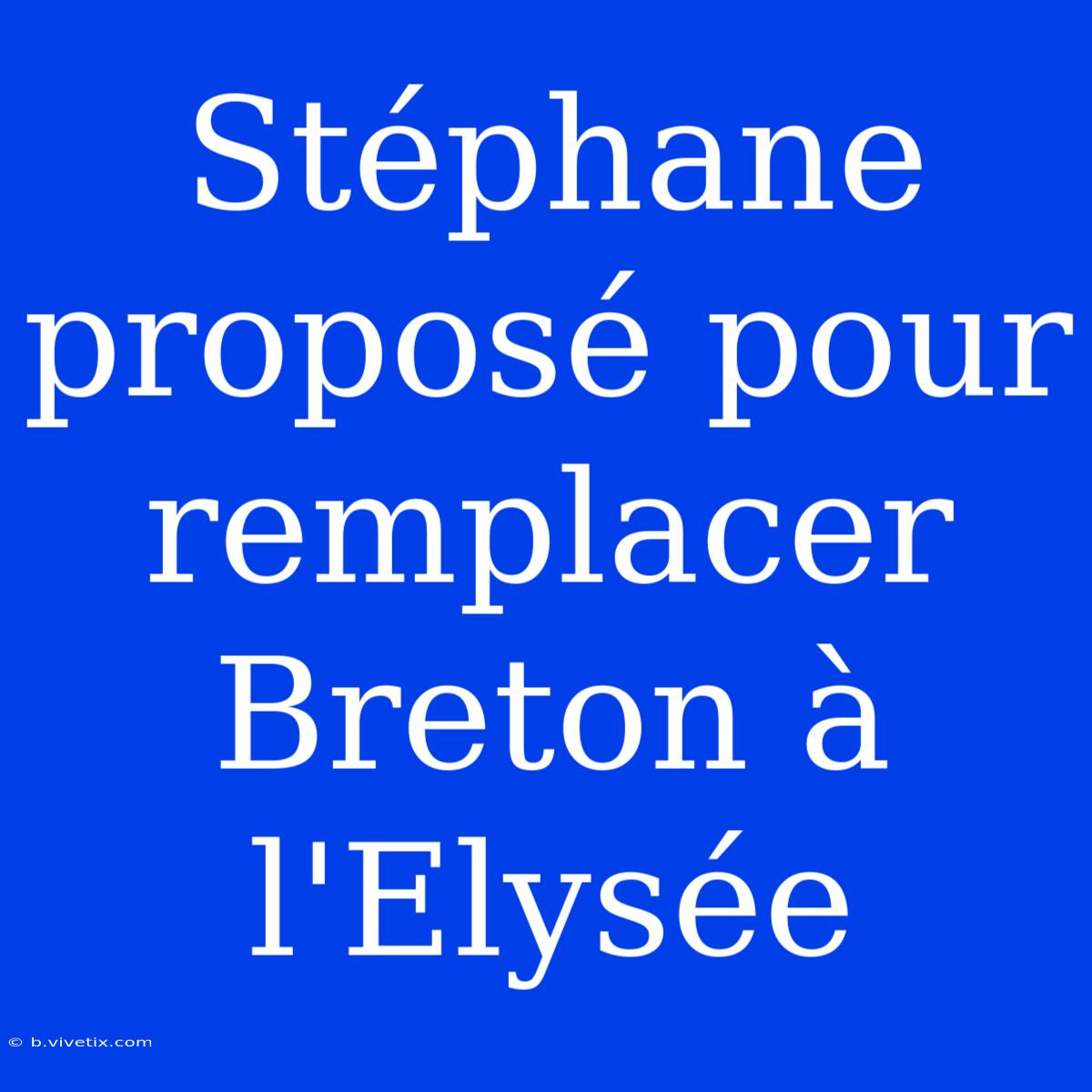 Stéphane Proposé Pour Remplacer Breton À L'Elysée