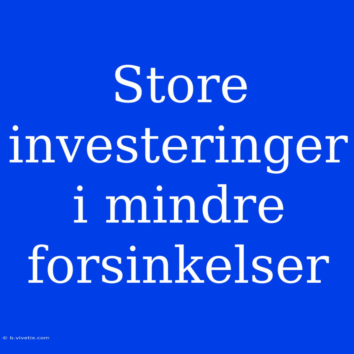 Store Investeringer I Mindre Forsinkelser