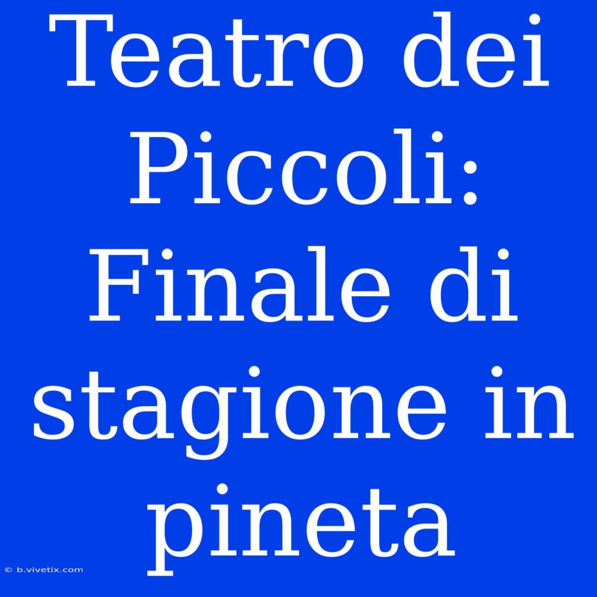 Teatro Dei Piccoli: Finale Di Stagione In Pineta