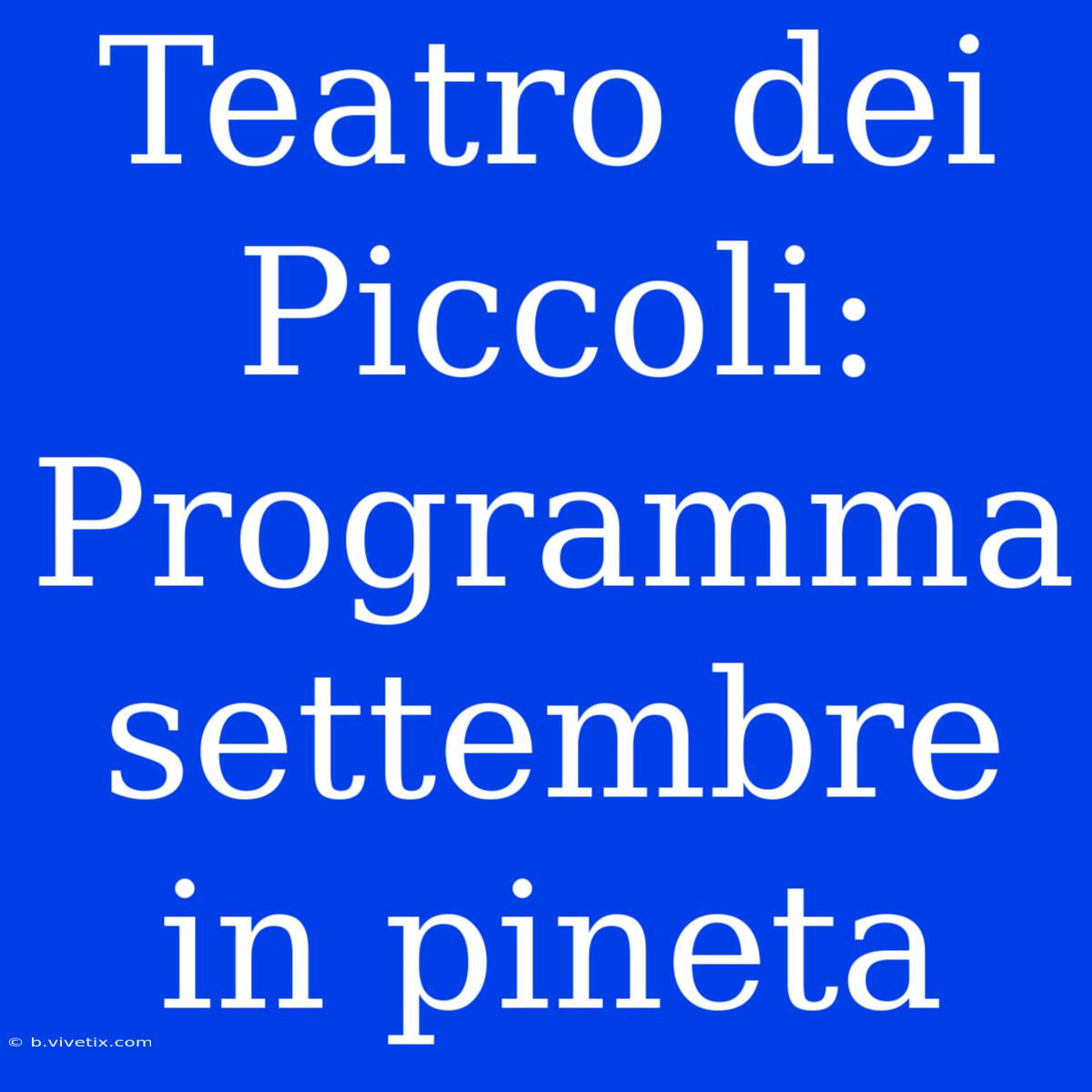 Teatro Dei Piccoli: Programma Settembre In Pineta 